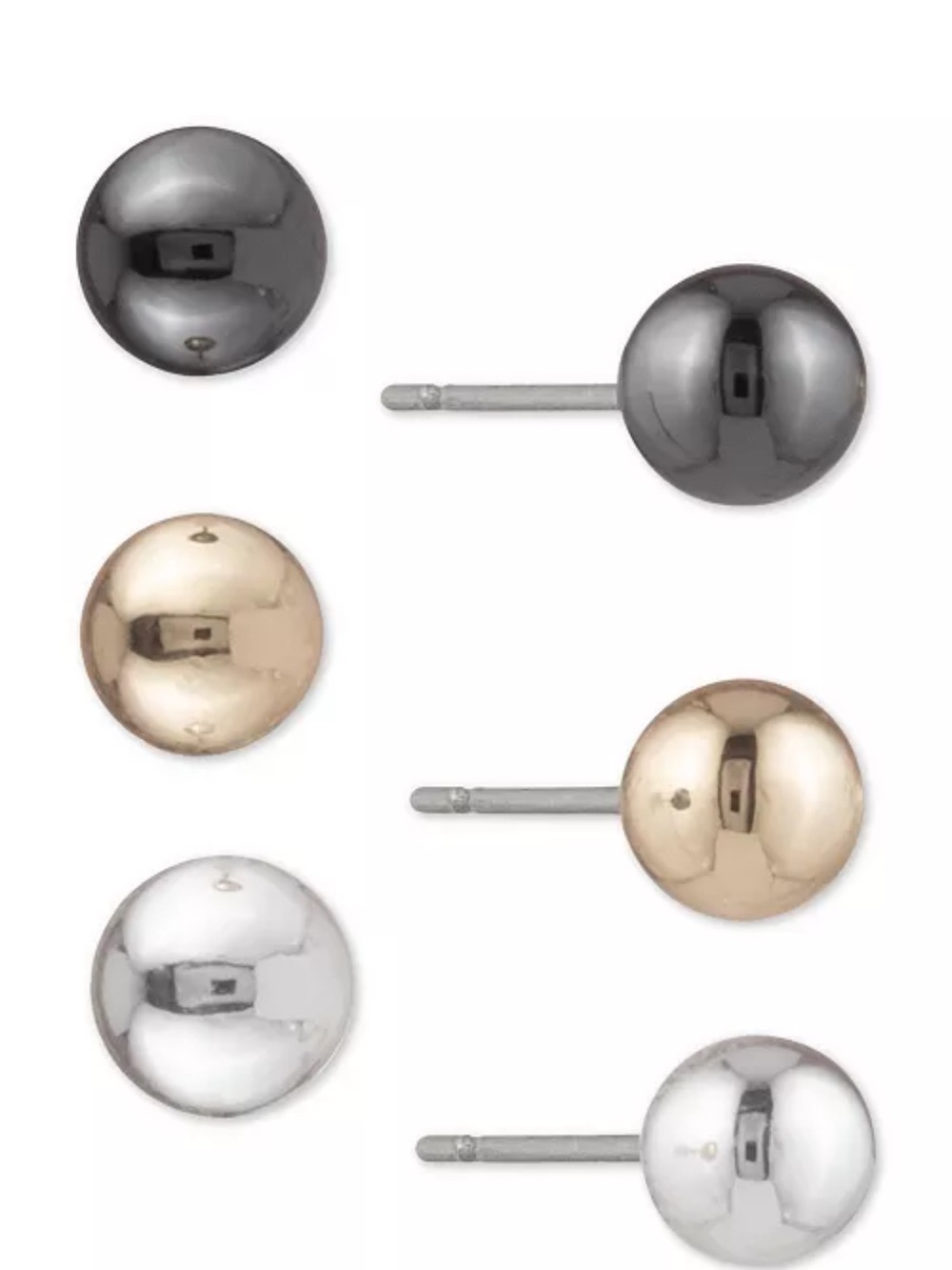Dkny Tri-Tone 3-Pc. Set Ball Stud Earrings Polished Ball Stud Earrings in Black